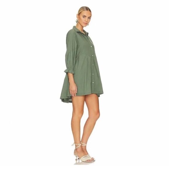 Free People Hannah Poplin Mini Dress in Army XL - Picture 4 of 5
